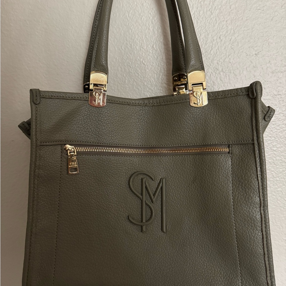 Olive Green Leather Tote Bag